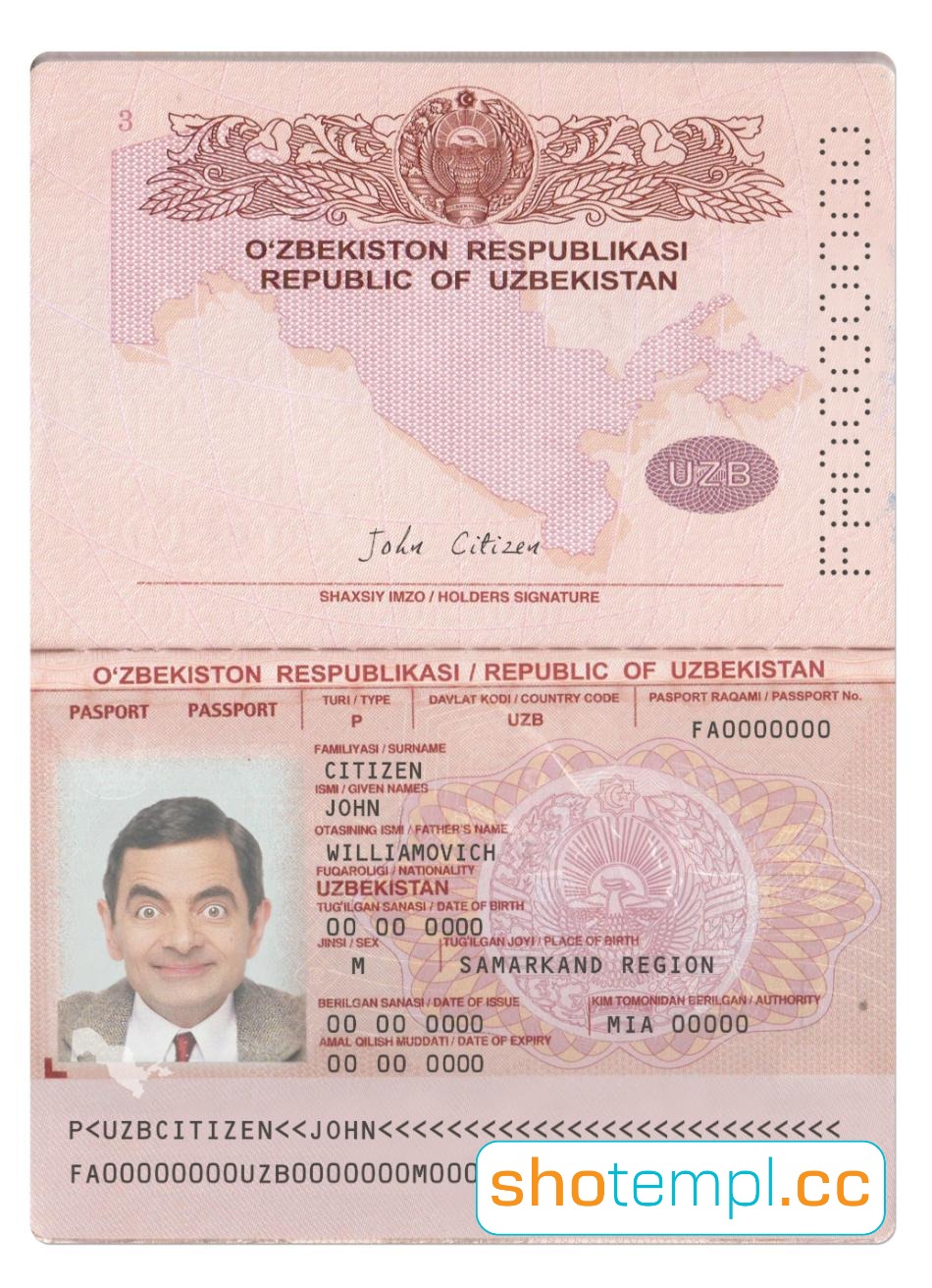 Uzbekistan Passport PSD Template